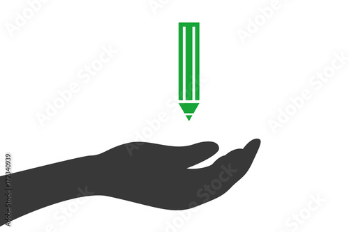 Hand hält Stift