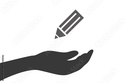 Hand hält Bleistift