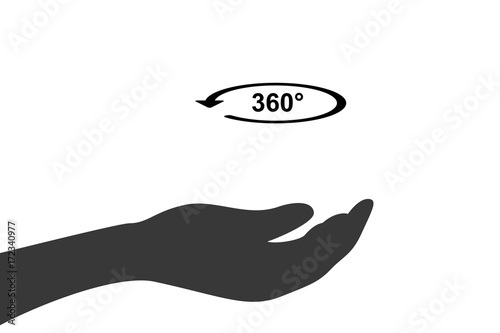 Hand hält 360 Grad
