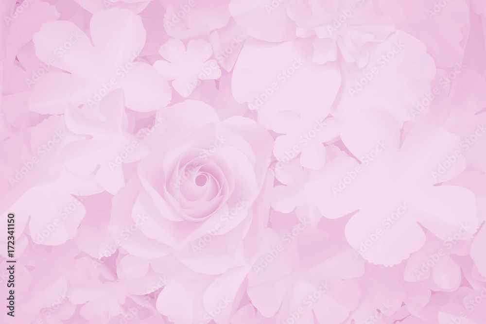 Pink rose paper flowers decorative background.