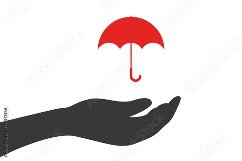 Hand hält Regenschirm