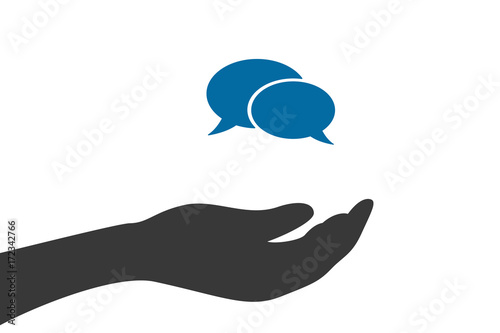Hand hält Sprechblase