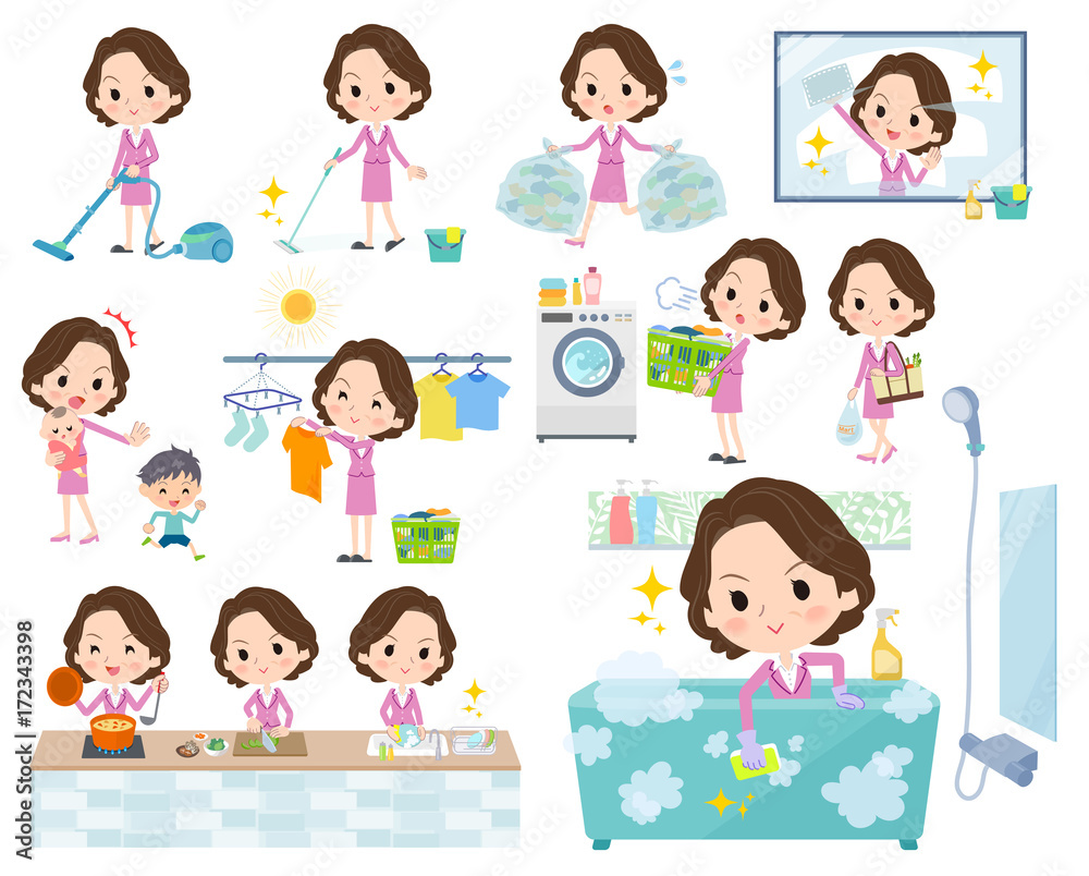 Pink suit business middle aged women_Housekeeping Pink suit business middle aged women_Housekeeping