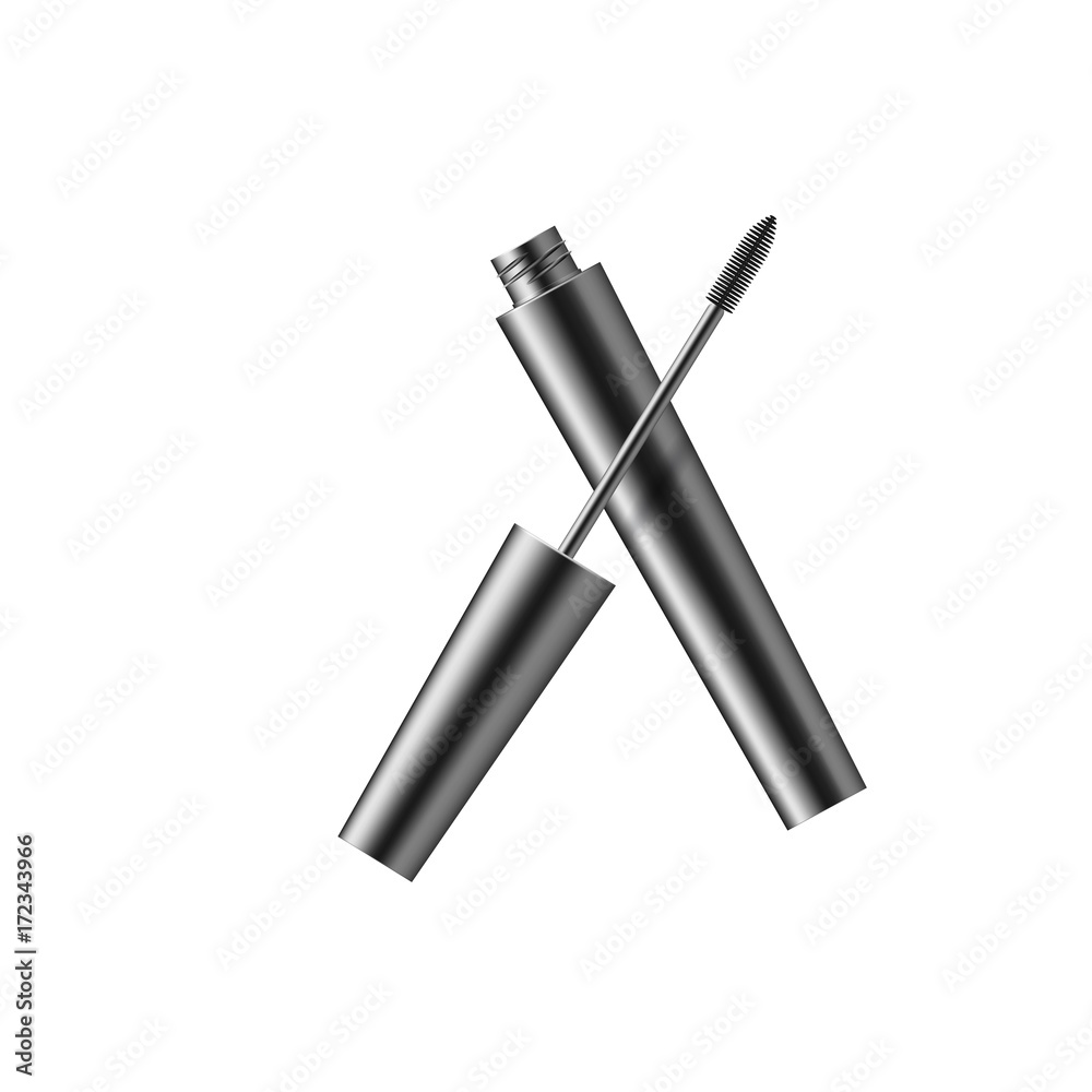 Mascara brush. Cosmetics. Makeup. Realistic 3d mock-up of cosmetics. Vector illustration design. Mascara brush. Cosmetics. Makeup. Realistic 3d mock-up of cosmetics. Vector illustration design.