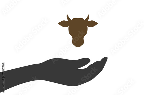Hand hält Kuhkopf