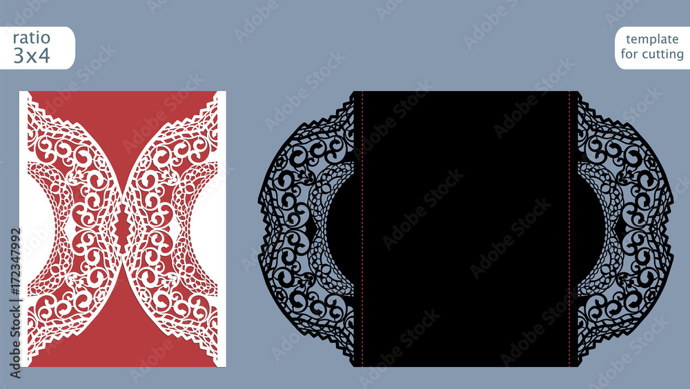 Laser cut wedding invitation card template vector. Die cut paper card