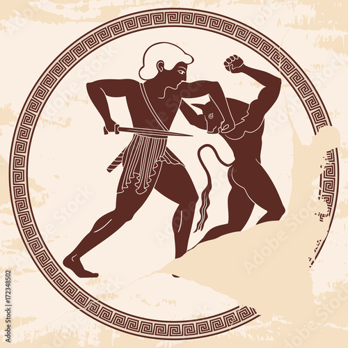 Theseus kills the minotaur.