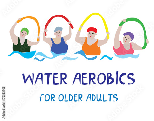 Water aerobics banner with senior women