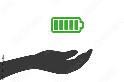 Hand hält Batterie voll