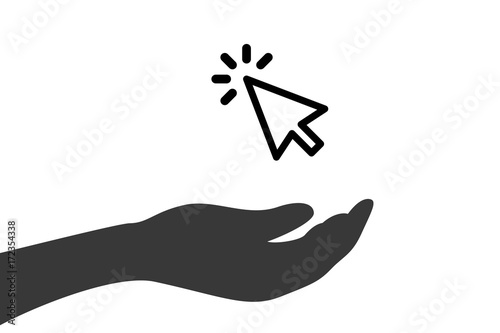 Hand hält Mauszeiger klick