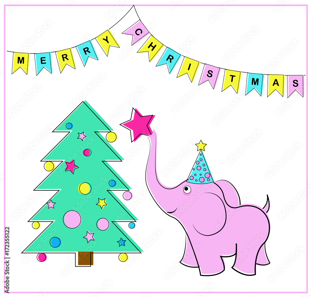 Obraz premium Christmas Tree and elephant. Vector Illustration EPS8