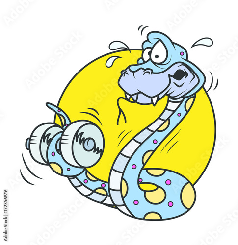 Cartoon Snake Doing Exercise - clip-art vector illustration