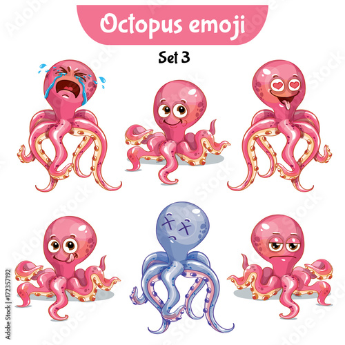 Vector set of cute octopus characters. Set 3
