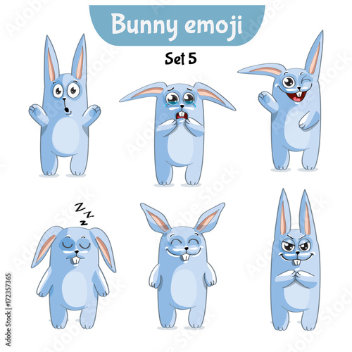 Vector set of cute rabbit characters. Set 5