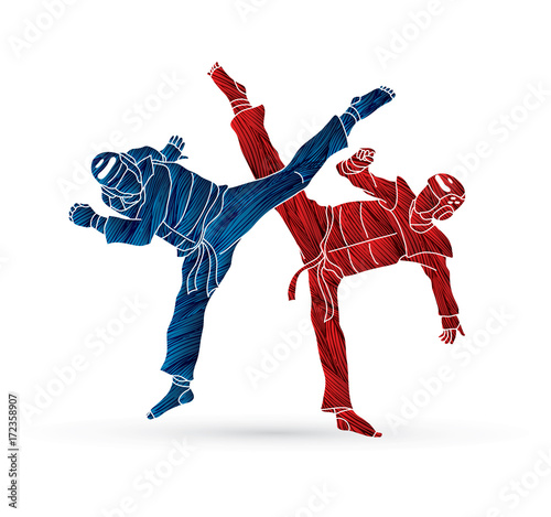 Taekwondo fighting designed using grunge brush graphic vector.