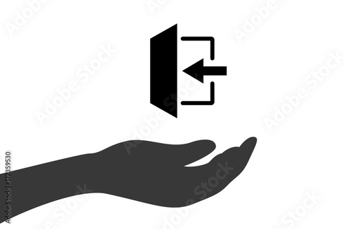 Hand hält Ausgang