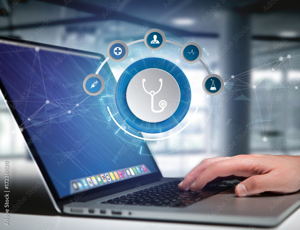 Medecine and general healthcare icon displayed on a technology interface Medecine and general healthcare icon displayed on a technology interface
