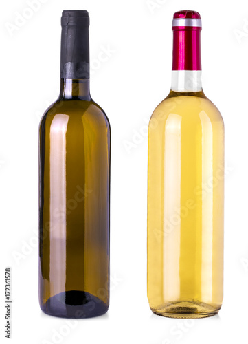 Bottles of wine on isolated white background.