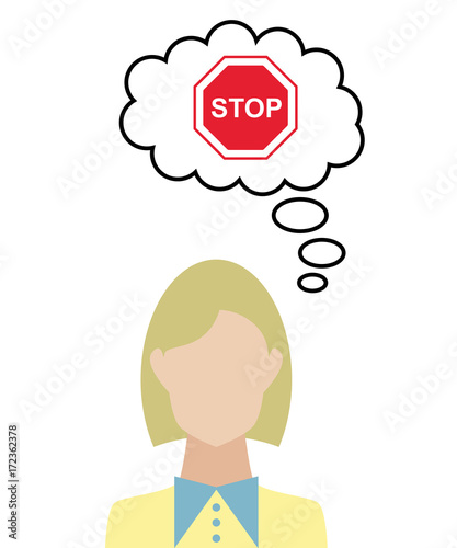 Frau überlegt - Stoppschild