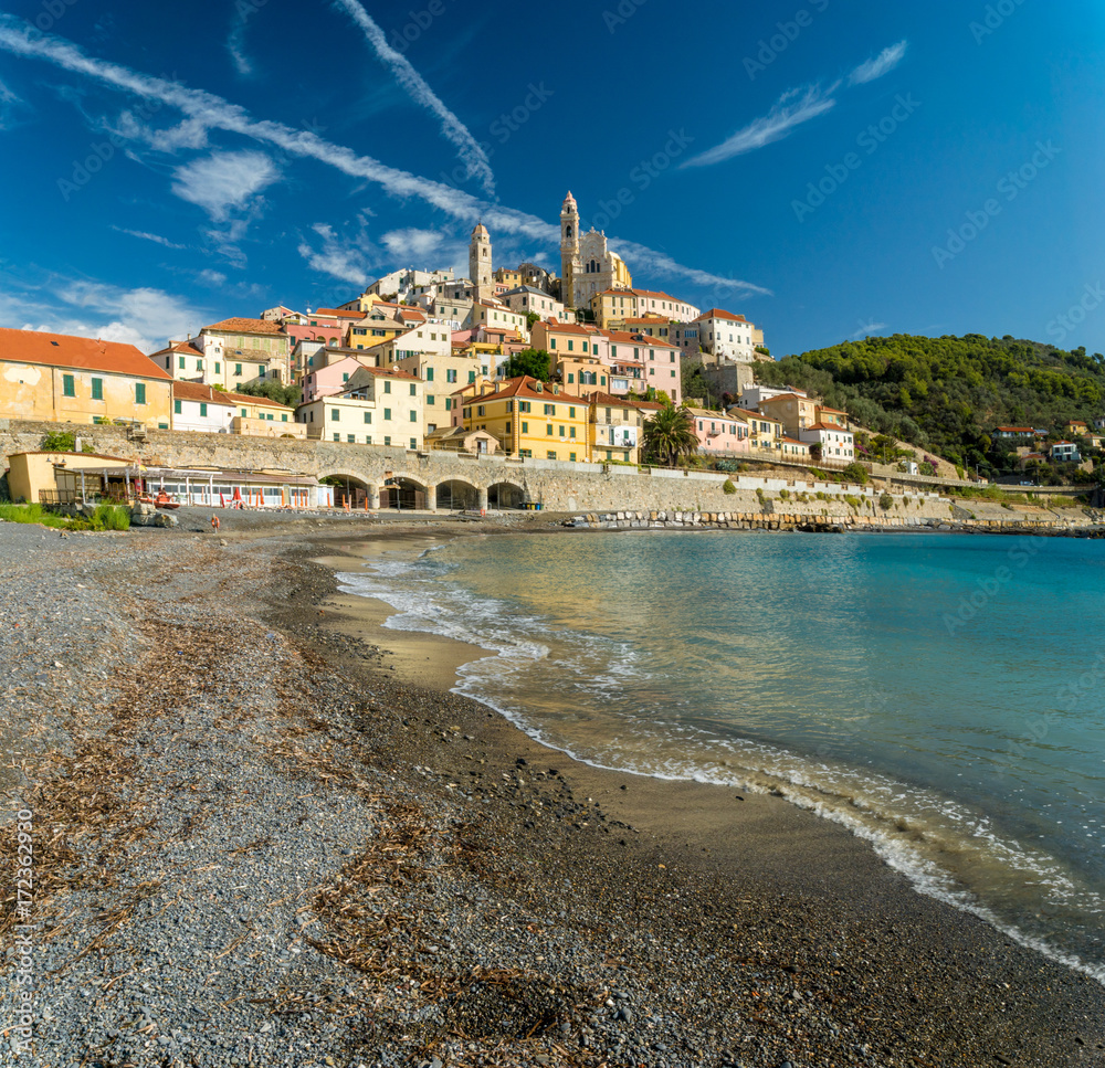 Strand von Cervo, Riviera di Ponente, Liguria, Italy
