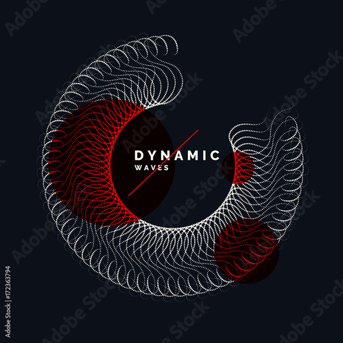 Vector abstract background with dynamic waves, line and particles.