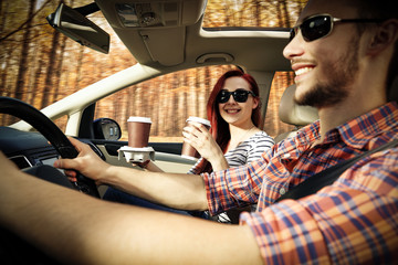 autumn car and two lovers 