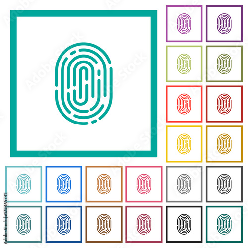 Fingerprint flat color icons with quadrant frames