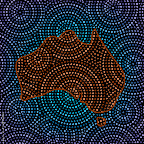 Patterned Australia map aboriginal art brown and blue, vector
