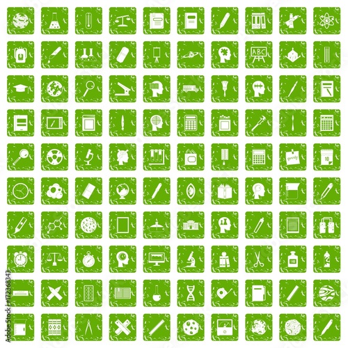 100 learning icons set grunge green