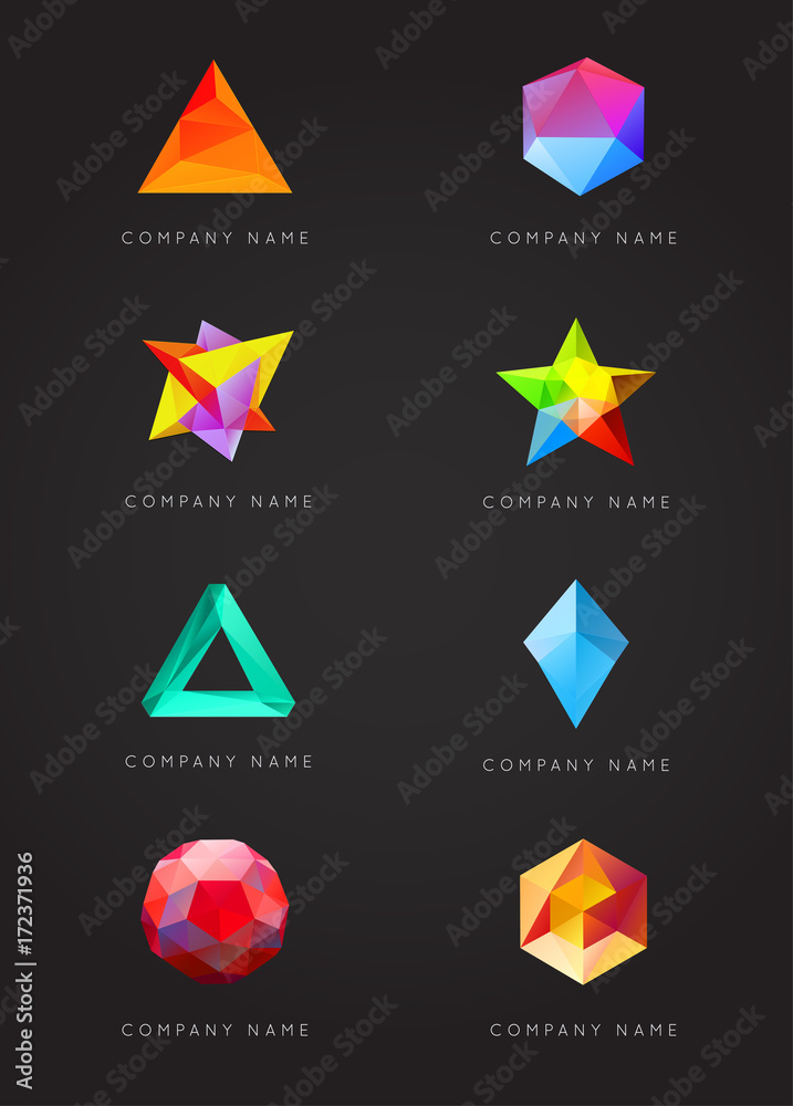 Big Set of Trendy Crystal Triangulated Gem Logo Elements. Perfect for Business. Geometric Low Polygon Style. Visual Identity. Big Set of Trendy Crystal Triangulated Gem Logo Elements. Perfect for Business. Geometric Low Polygon Style. Visual Identity.