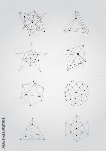 Big Set of Vector Black and White Lattice Shape Symmetric Lined Object with Dots.