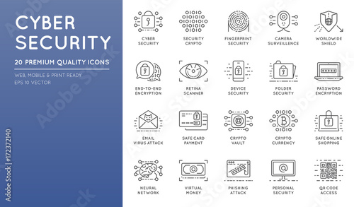 Cyber Security Thin Line icons set. Computer network protection. High Quality Premium outline symbol collection. Stroke vector logo concept.Cybersecurity.