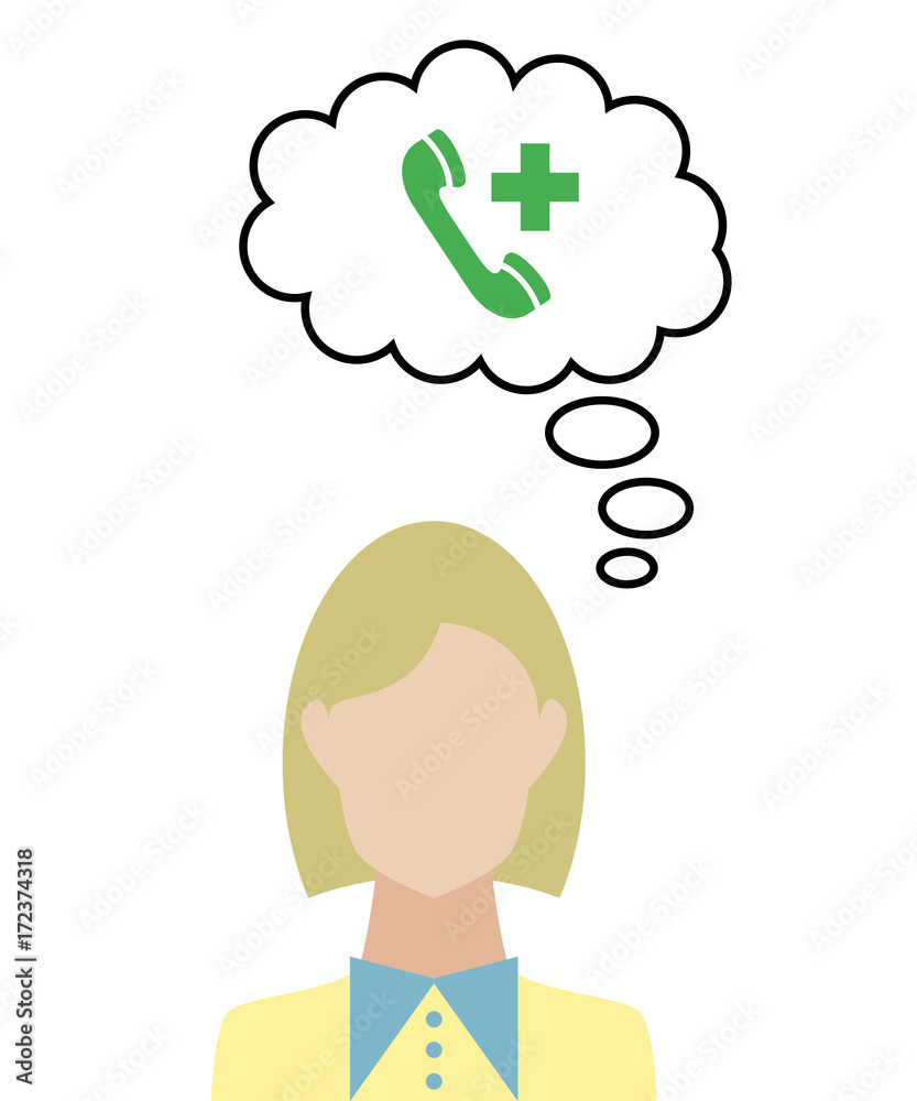 Frau überlegt - Telefon - Rettungsdienst