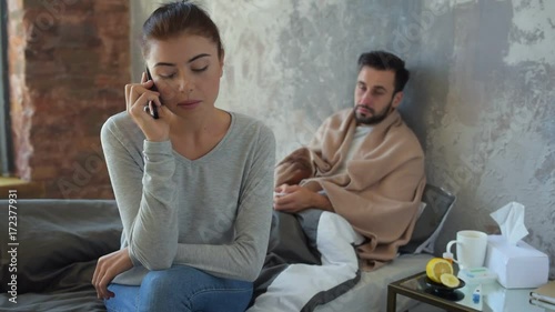 Egoistic lady disregarding her ill husband