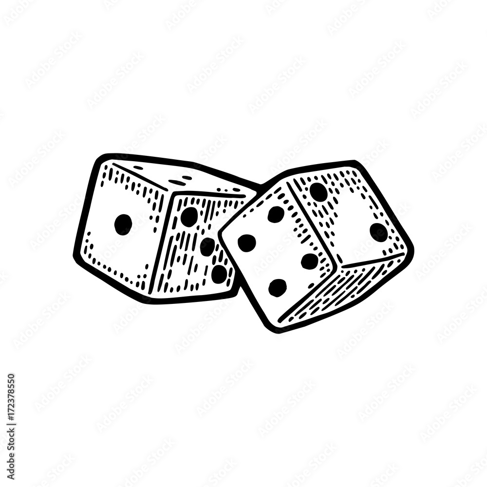 Naklejka premium Two white dice. Vintage black vector engraving illustration