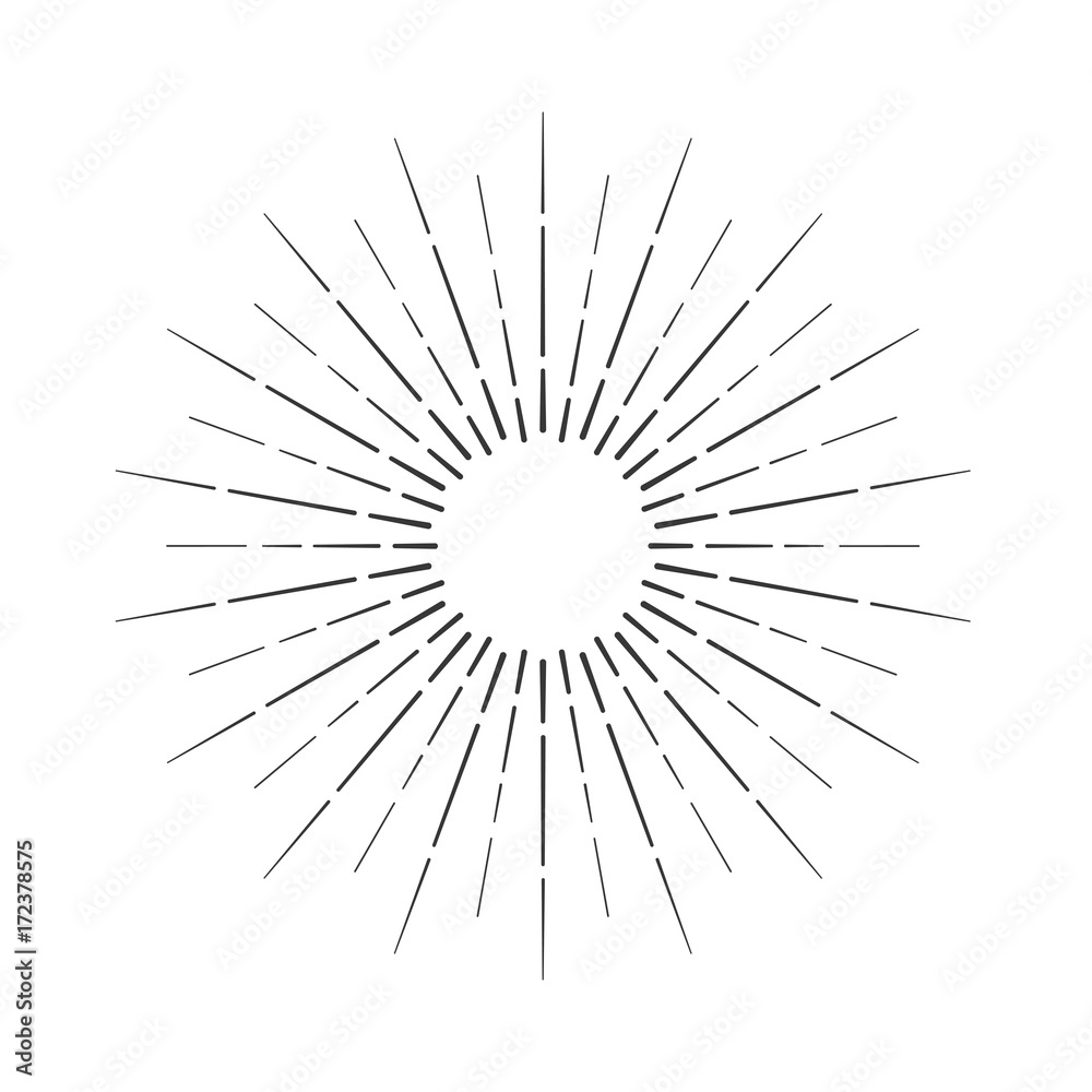 Fototapeta premium Sun rays hand drawn, linear drawing