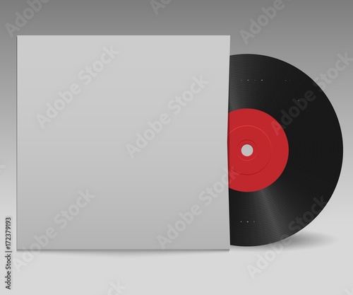 Vinyl record with red label and white cover mock up