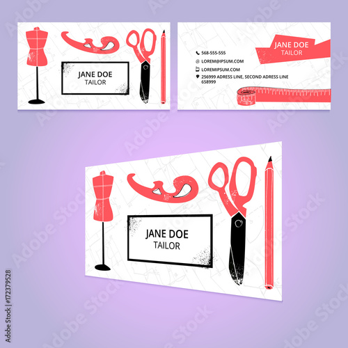 Tailor services business card template for websites vector illustration