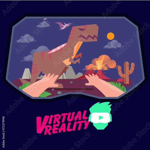 Virtual reality world with view of Dinosaur age - vector illustration