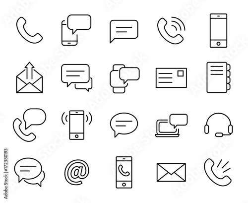 Premium set of contact us line icons.