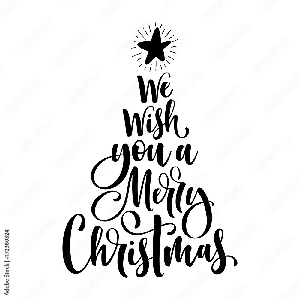 We wish you a Merry Christmas Calligraphy text for greeting cards