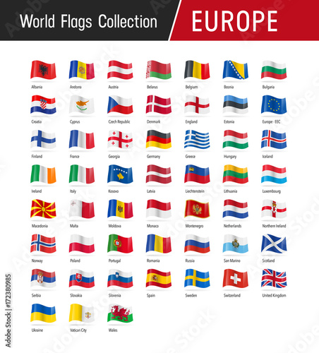 Flags of Europe, waving in the wind - World flags collection