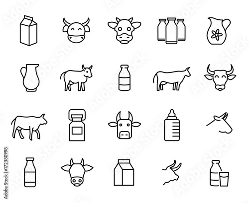 Premium set of milk and cow line icons.  photo