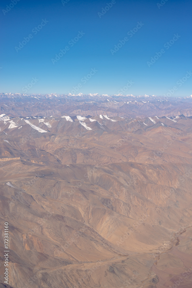 Arieal view of Beautiful Sandstone Himalayan Mountains, Leh Ladakh in India