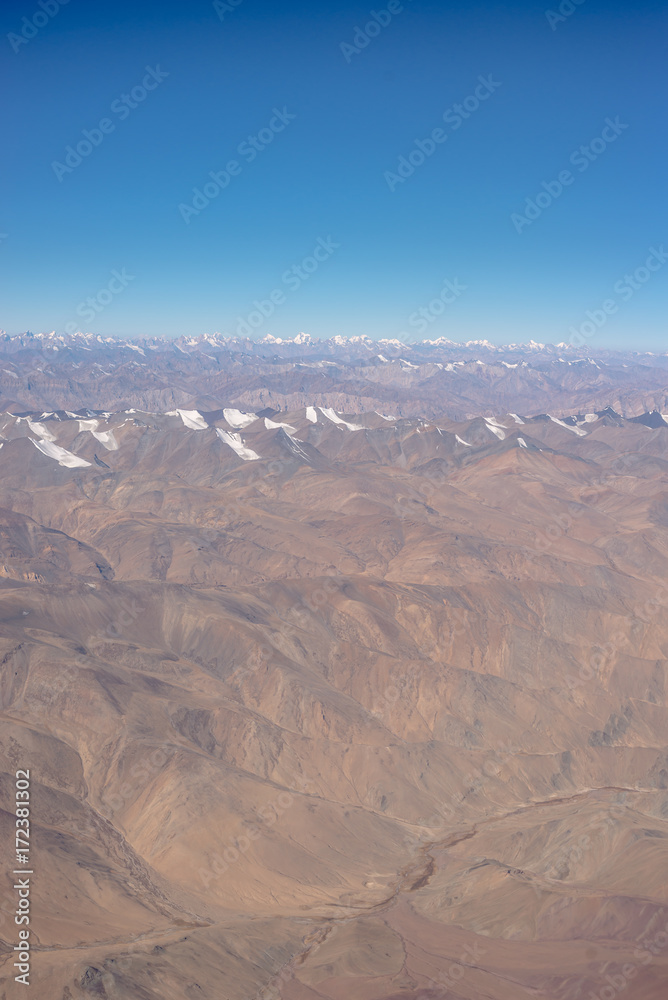 Arieal view of Beautiful Sandstone Himalayan Mountains, Leh Ladakh in India Arieal view of Beautiful Sandstone Himalayan Mountains, Leh Ladakh in India