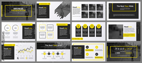 Yellow and black business presentation slides templates from infographic elements. Can be used for presentation, flyer and leaflet, brochure, marketing, advertising, annual report, banner, booklet.