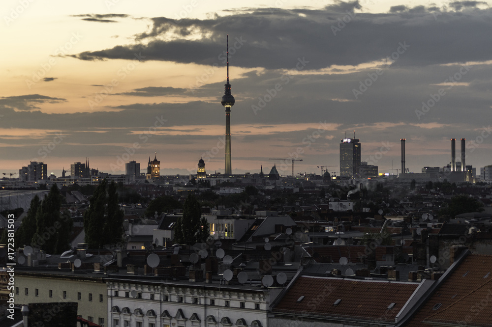 Sunset in Berlin with the Television Tower in the background, Germany