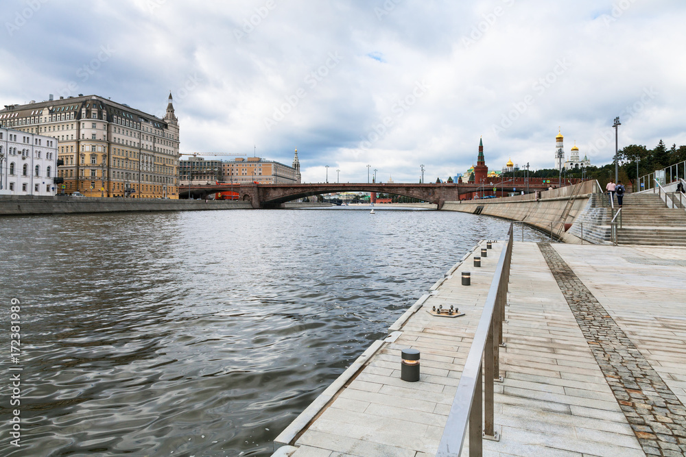 River and Moskvoretskaya Embankment in Moscow