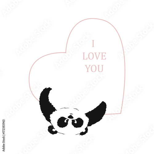 Fototapeta Naklejka Na Ścianę i Meble -  Panda with a heart in his paws on a transparent background. Postcard to the day of St. Valentine