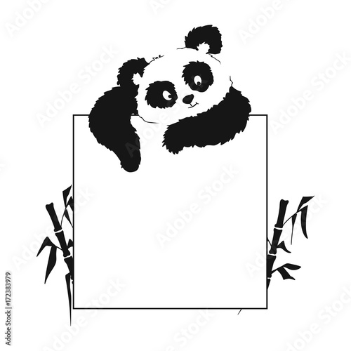 Card with a panda that looks from above. Suitable for making menu of Chinese cuisine.